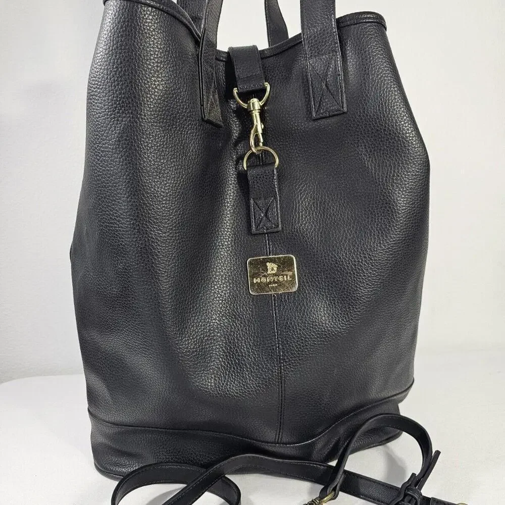 Germaine Monteil Paris Large Black Leather Tote Purse - Picture 2 of 13